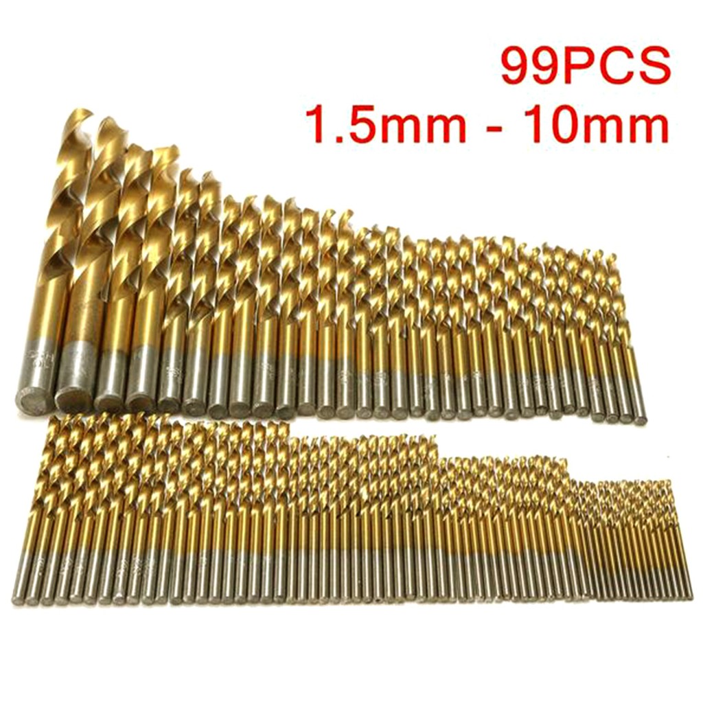 99pcs Drill Bit Set 1.5-10mm Titanium Coated HSS Drill Bit Tool for ...