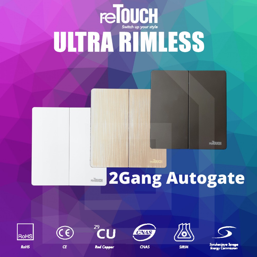 reTouch Ultra Rimless 16A 2 Gang Autogate Switch SIRIM Approved ...