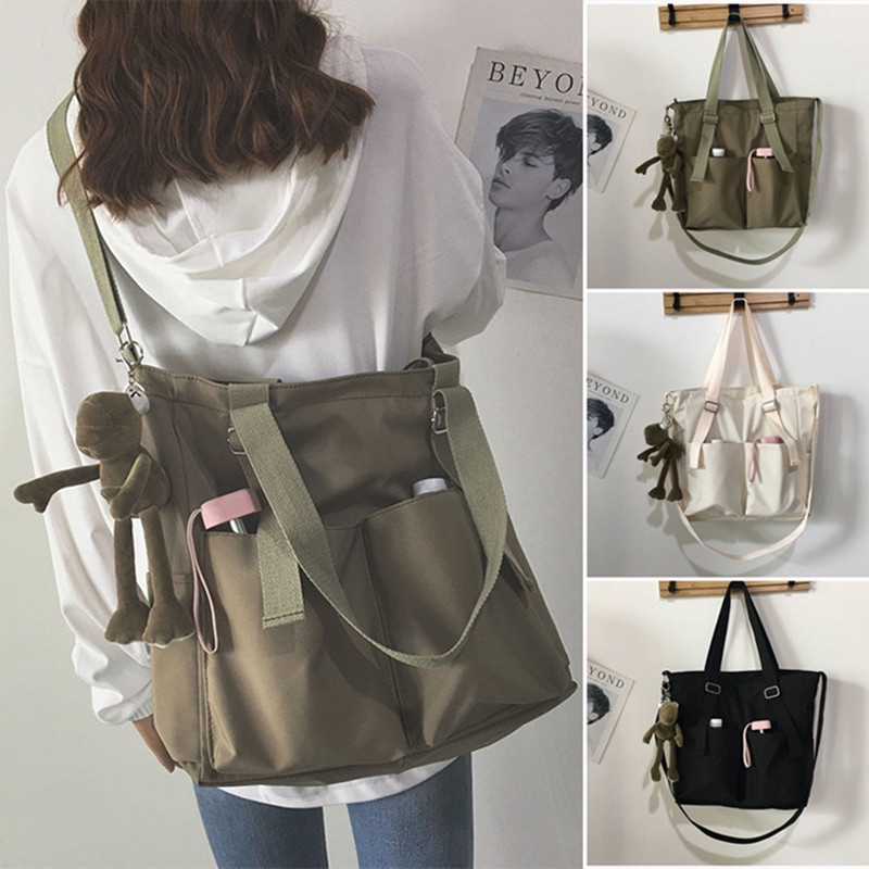 Canvas Bag Large capacity Cloth Bag Female Messenger Korean Student Harajuku One shoulder School Bag College Style Shopee Malaysia