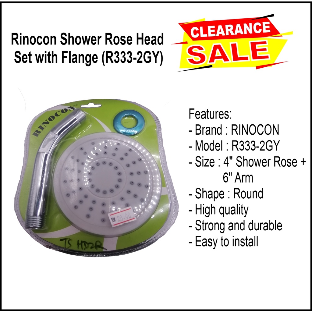 Rinocon Shower Rose Head Set with Flange (R333-2GY) | Shopee Malaysia