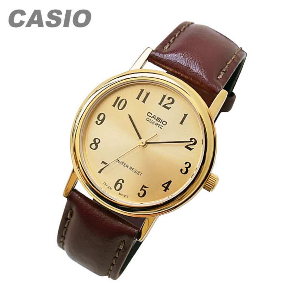 [Original] Casio MTP-1095Q-9B1 Men Brown Leather Gold Analog Casual Watch