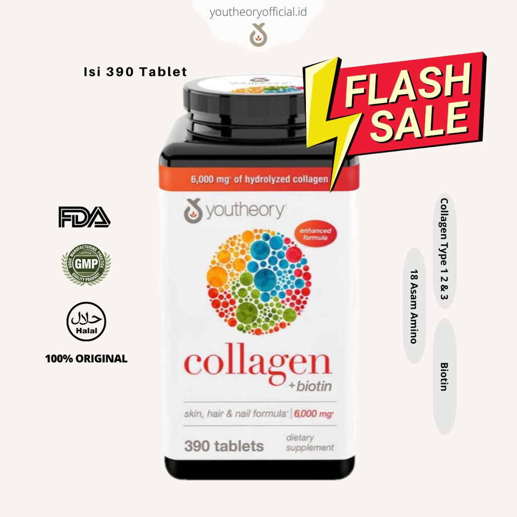 Youtheory Collagen Plus Biotin & Vitamin C 390 Tablets Skin Hair Nail