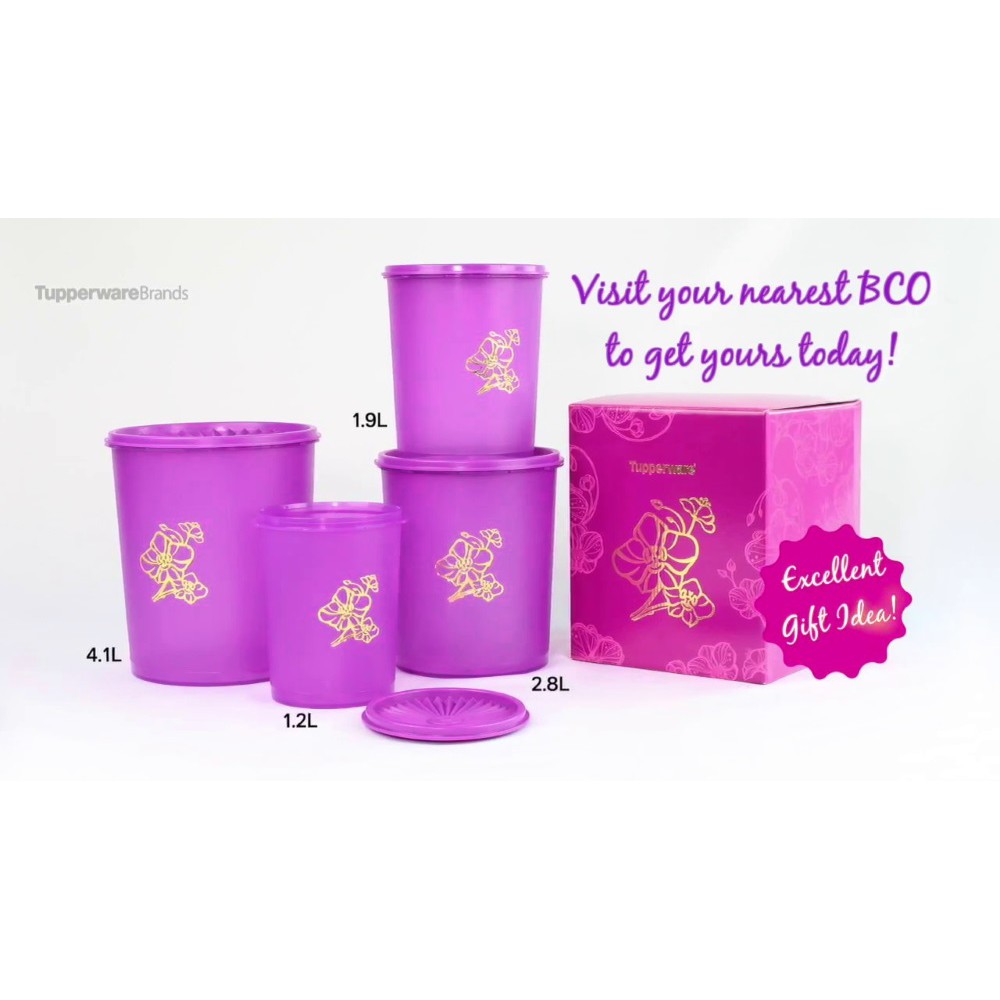 Tupperware Golden Flora Deco Canister Set | Shopee Malaysia
