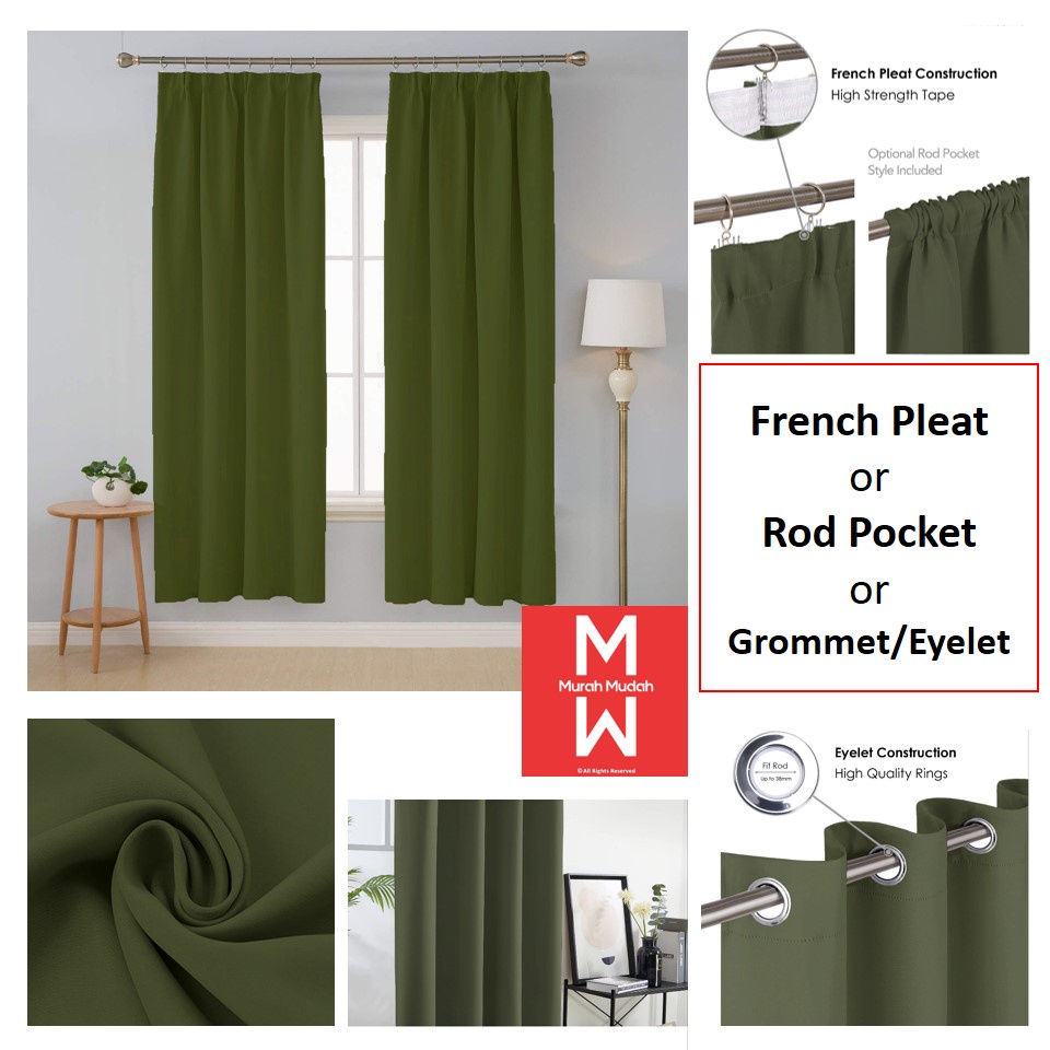 Mr Curtain Olive Green Hijau Zaitun Extra Thick Blackout Curtain ...