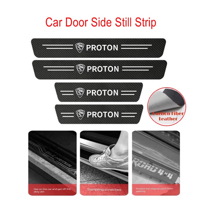 4-Piece Carbon Fiber Car Door Sill Protectors - Black Leather Look, Universal Fit For Cars, SUVs & Trucks