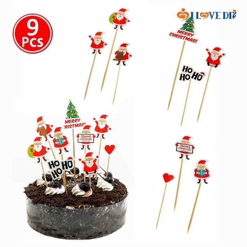 9 Pcs/ Pack DIY Cartoon Santa Claus Modeling Cake Insert/ Xmas Series ...