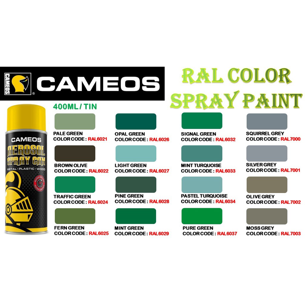 RAL COLOR - RAL6021 - RAL7003 - AEROSOL Spray Paint - CAMEOS 400ML/TIN ...