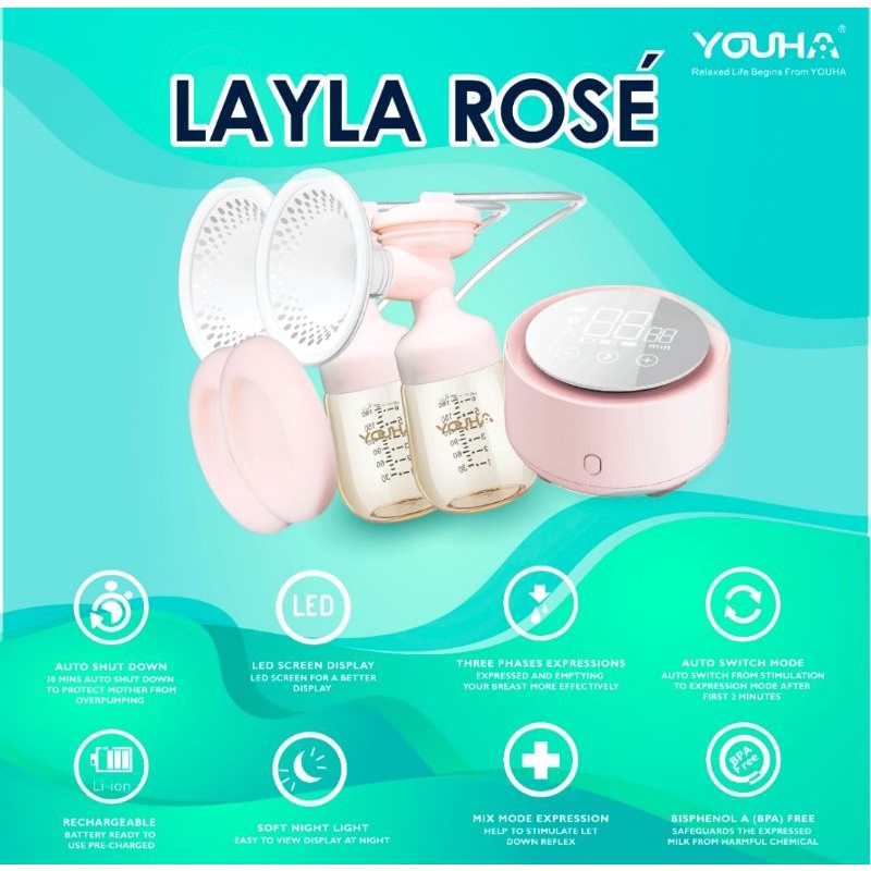 LATEST YOUHA DOUBLE BREAST PUMP [LAYLA ROSE]Rechargeable, Warranty