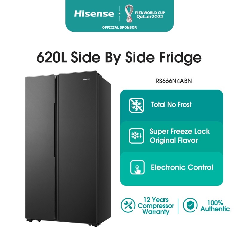 Hisense Side by Side Fridge Refrigerator Black (620L) RS666N4ABN
