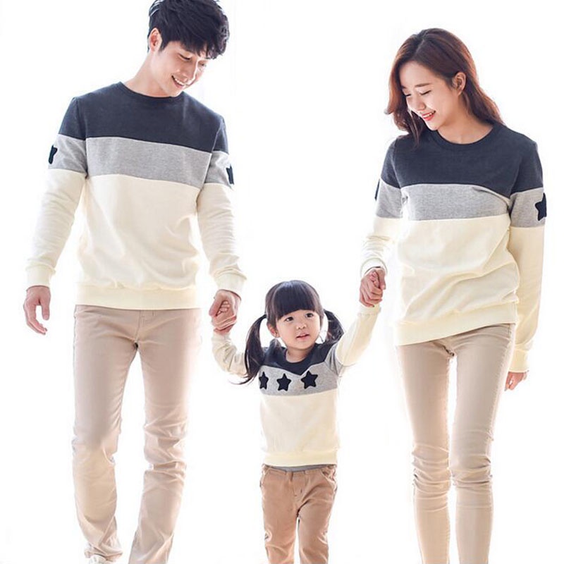 Family Clothing Mother Father children Cotton shirt Embroidery Star ...