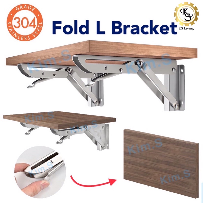 Kim.S 304 Stainless Steel Folding Wall Shelf L Bracket K Type Flexible