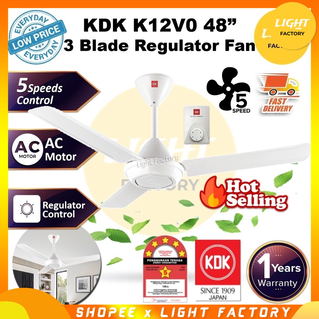 KDK K12VO 48" / KDK K12W0 48" 3 Blades Ceiling Fan Panasonic FM12AO