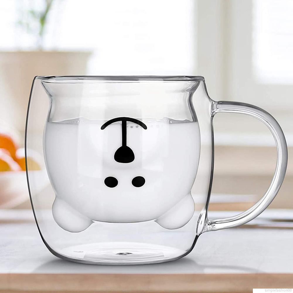 Double Wall Glass Cup Milk Coffee Bear Mug With Handle Cute Bear Tea