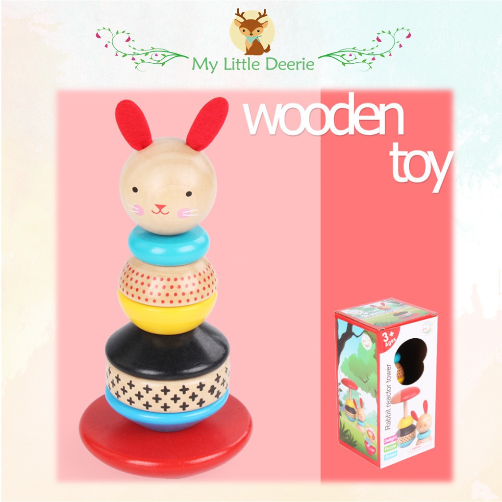 Wooden Rabbit Stacking Ring Tower Children Kids Fine Motor Toy Early ...