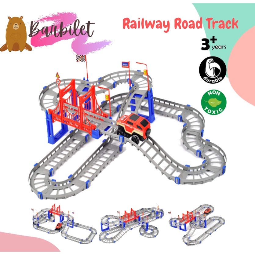 DIY Railway Racing Car Toy Train Track Kereta Mainan Kids Assembly 73