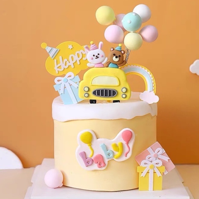 Memiyaya Bear Rabbit Bus Car rainbow Gift party cake topper ...