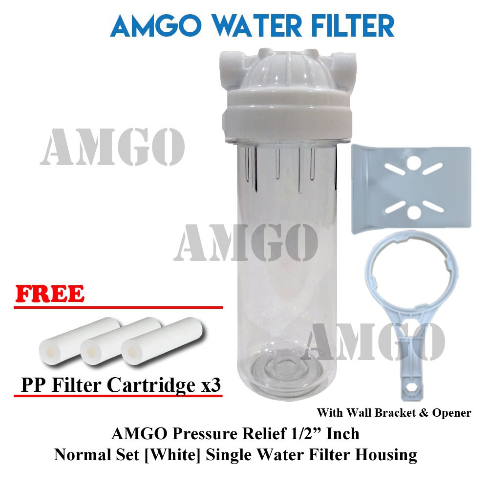 AMGO 1/2" inches Indoor Outdoor Water Filter Housing [FREE 3 PP Filter