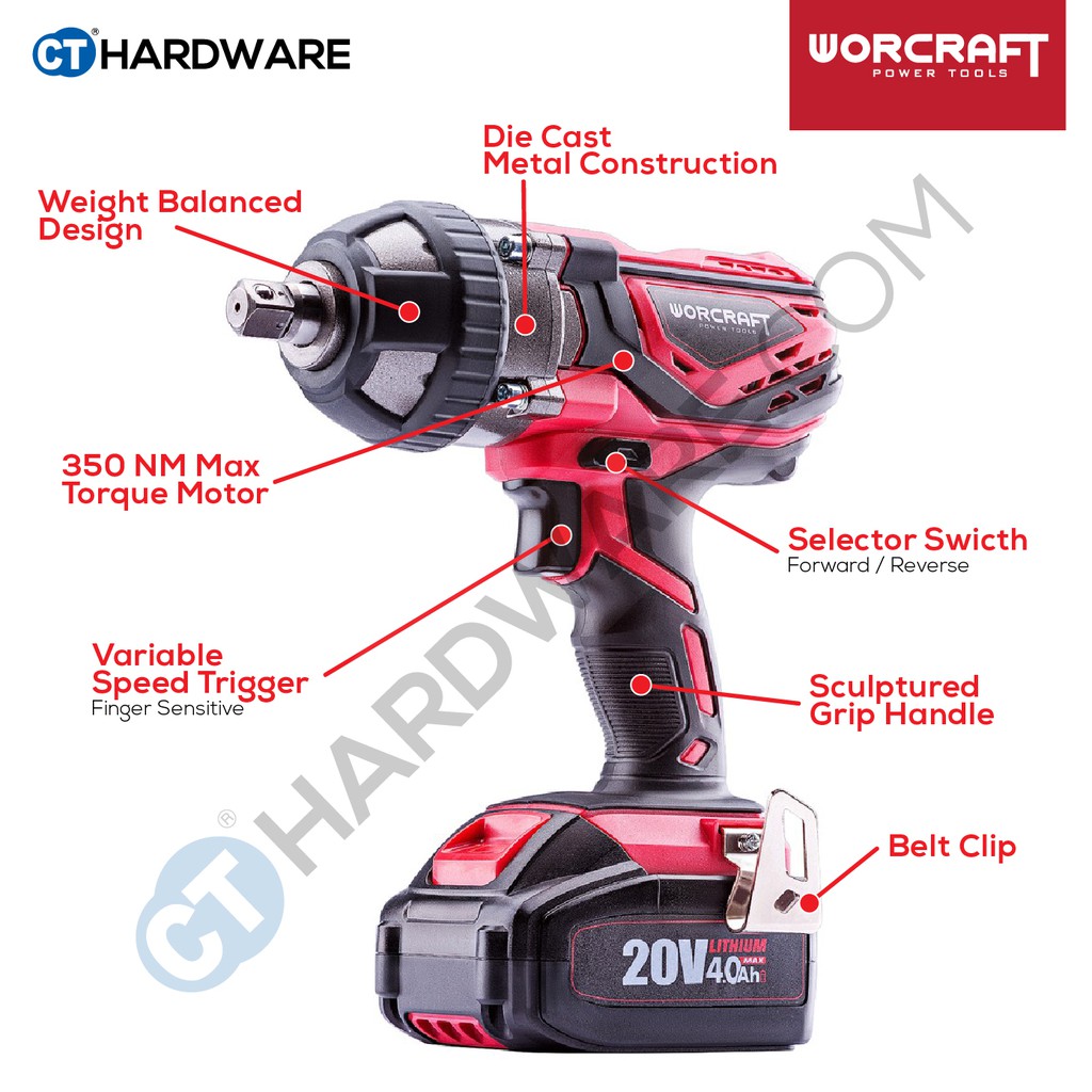 WORCRAFT CIW S20Li CORDLESS IMPACT WRENCH 20V 1 2 300NM CIWS20LI ONE FOR ALL