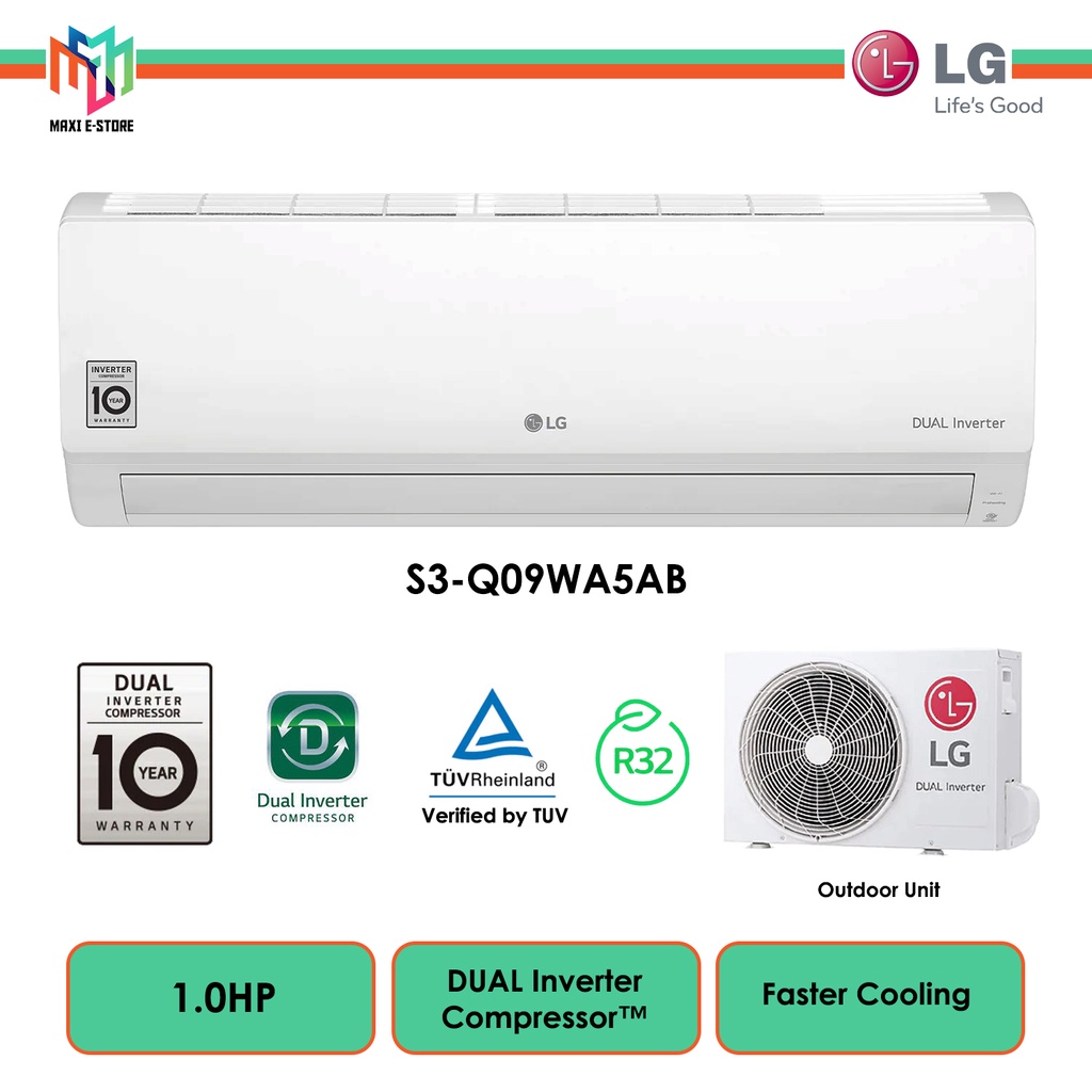 LG S3-Q09WA5AB 1.0HP Dual Inverter Classic Air Conditioner DUAL ...