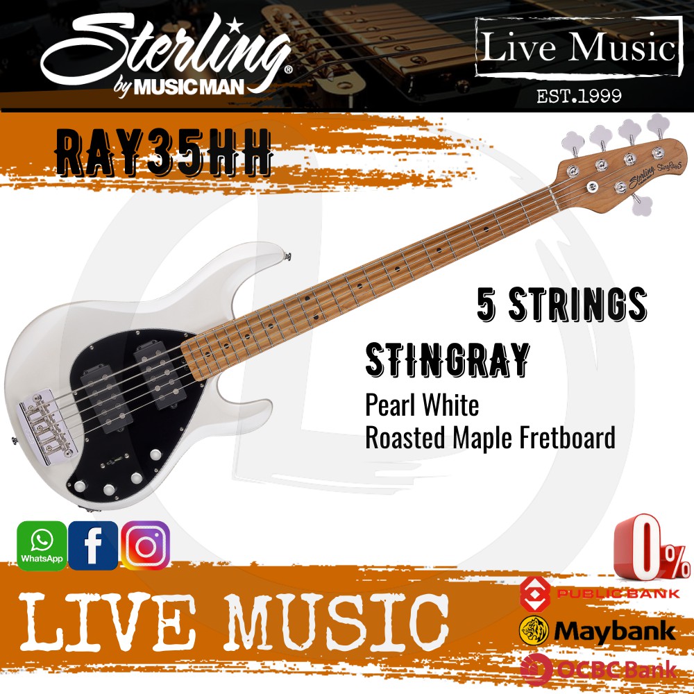 Sterling Ray35HH Stingray 5-String Electric Bass Guitar Roasted Maple  Fretboard - Pearl White (Ray-35HH/Ray 35HH) | Shopee Malaysia