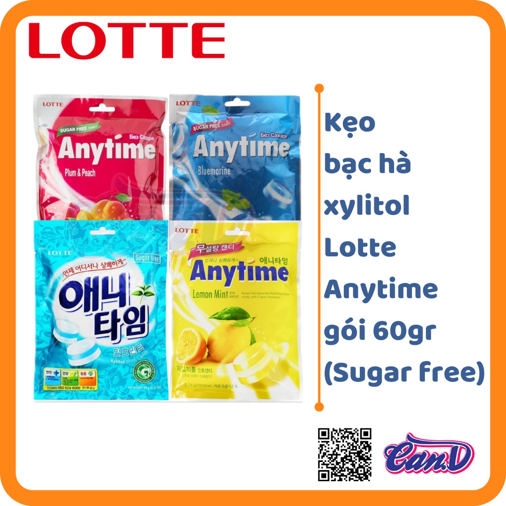 (4 Flavors) xylitol Lotte Anytime Mint Candy 60gr (Sugar free) Shopee