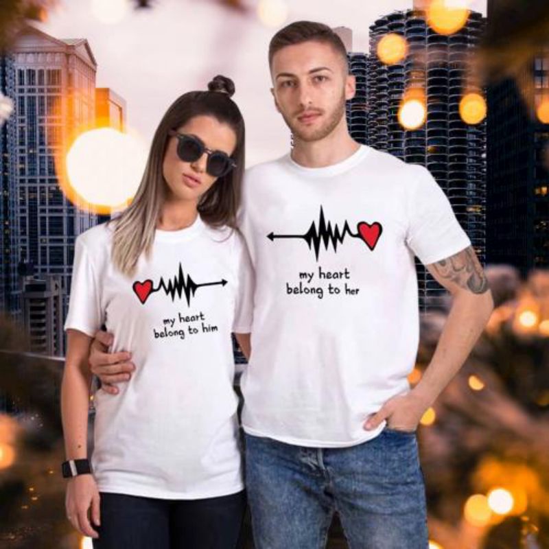 🌈BAJU VIRAL COUPLE TSHIRT 🌈VIRAL MY HEART BELONGS TO HIM AND MY HEART ...