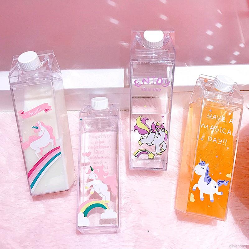 Creative Cute Plastic Clear Milk Carton Cute Water Bottles Fashion