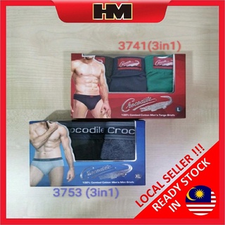 CROCODILE MEN BRIEF 3PCS SET 3 - 5XL / COTTON UNDERWEAR/ SELUAR DALAM  LELAKI/ SELUAR DALAM COTTON