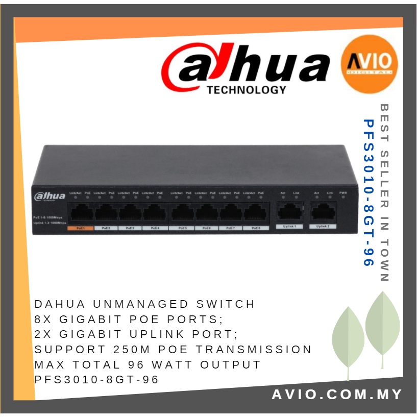 DAHUA Unmanaged 8 POE Switch Switches 8x Gigabit POE 2x Gigabit