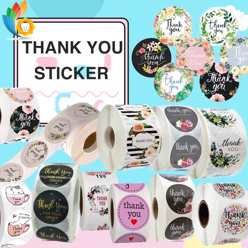 Ready Stock Thank you sticker gift sticker 500pcs/roll thank you label ...