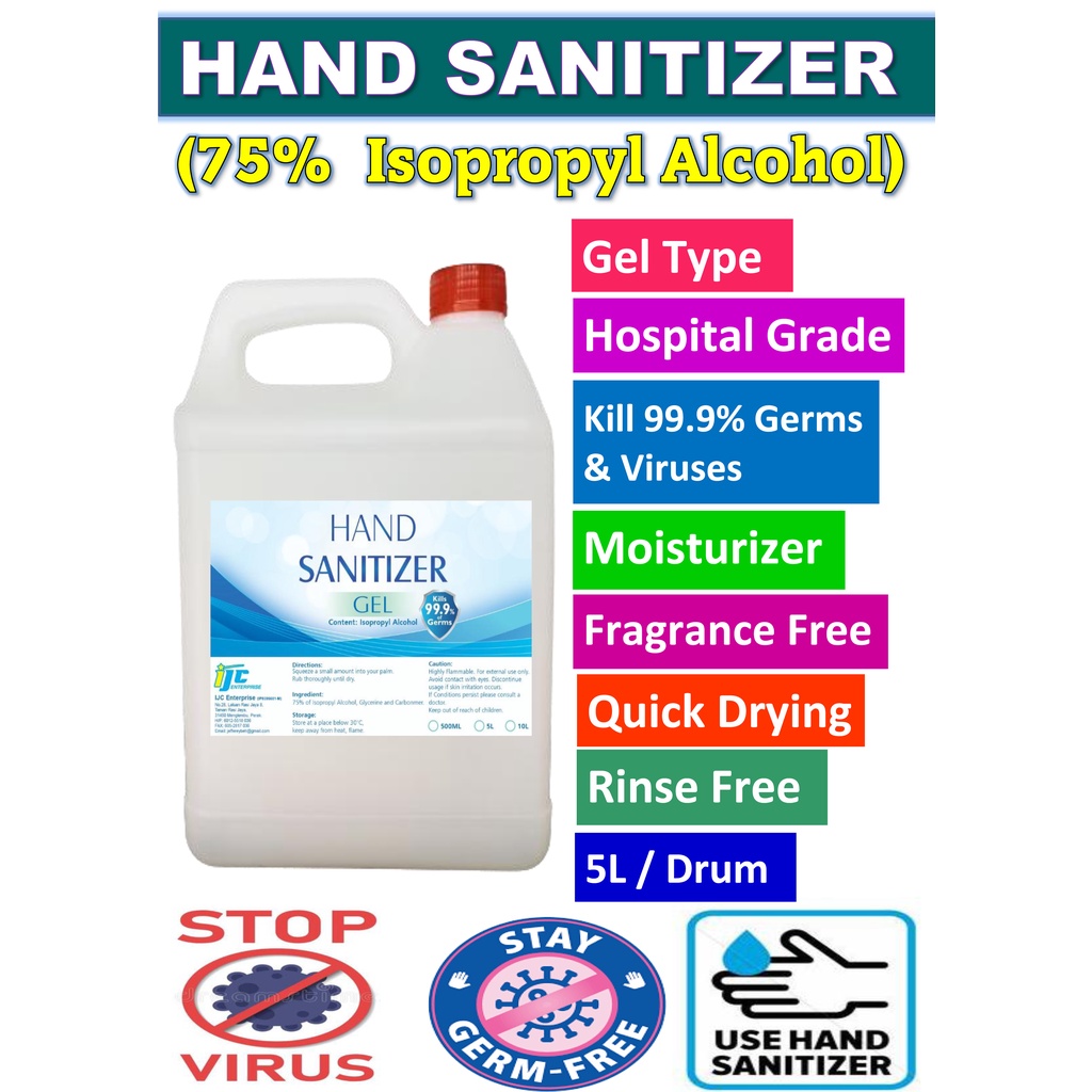 Hand Sanitizer Gel Type / 5L / Hospital Grade / 75% Isopropyl Alcohol ...