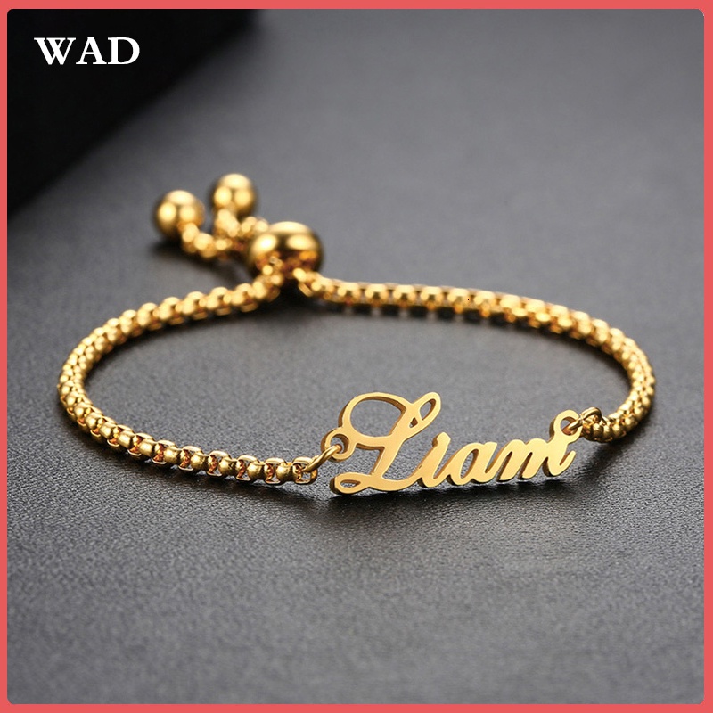 【Custom Name Bracelet 】Women Girls Stainless Steel Custom Crown Letters  Adjustable Bracelet Fashion Jewelry