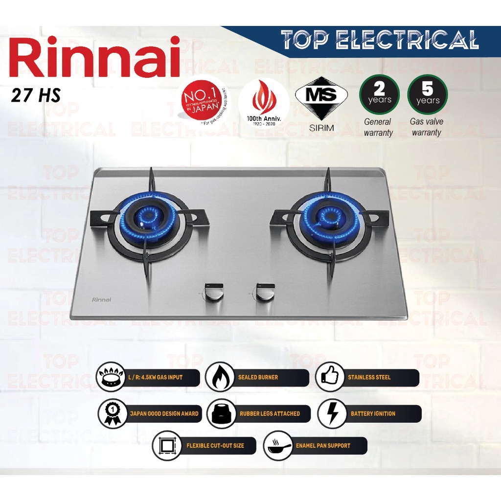 RINNAI 2 BURNER BUILT-IN GAS HOB / RB-27HS / DAPUR MASAK / GAS STOVE ...