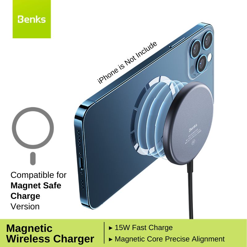 BENKS Wireless Charger 15W Low Heat Fast Charge Support