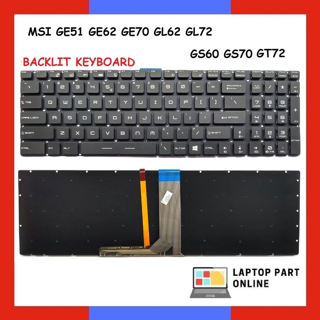 A + pour clavier ançais MSI GF72 GS63 GE62 GL62