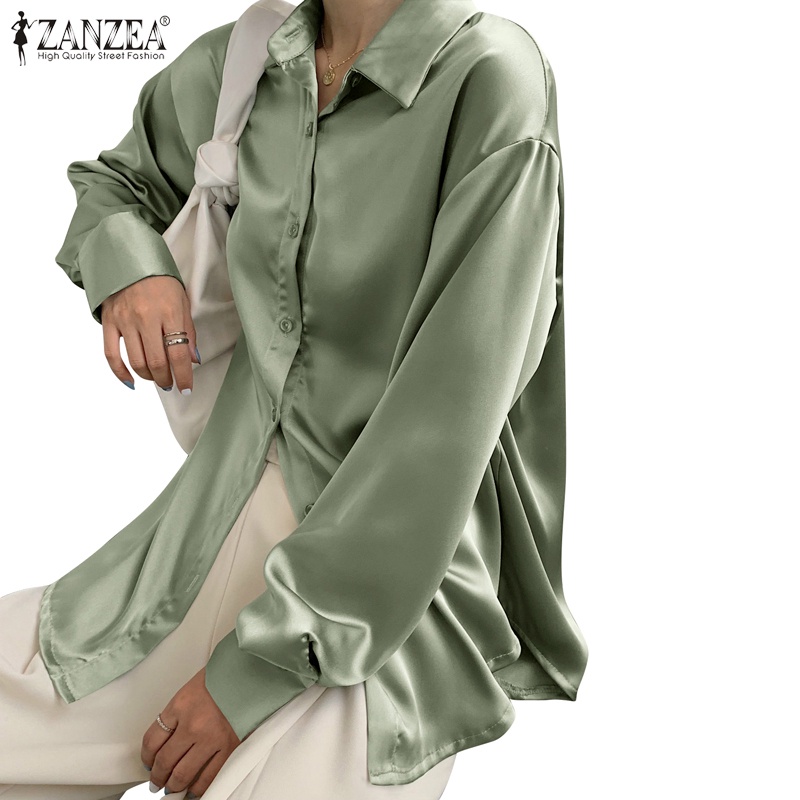 Women Beige Satin Satin Turn-Down Collar Blouse