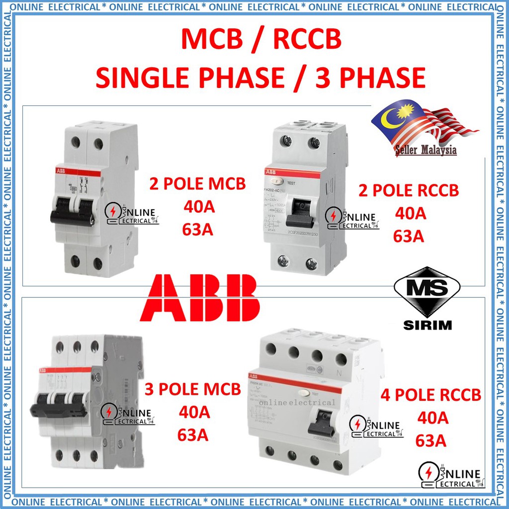 ABB MCB / RCCB / ELCB ( 2 POLE / 3 POLE /4 POLE / 40A / 63A ) | Shopee ...