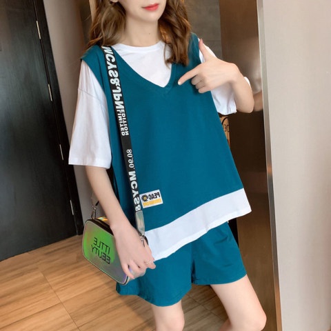 2PCS/set Plus Size Women Fashion Casual Set Wear Korean Style Summer Casual  Outfit Clothing Short Sleeve T Shirt + Wide Leg Pants