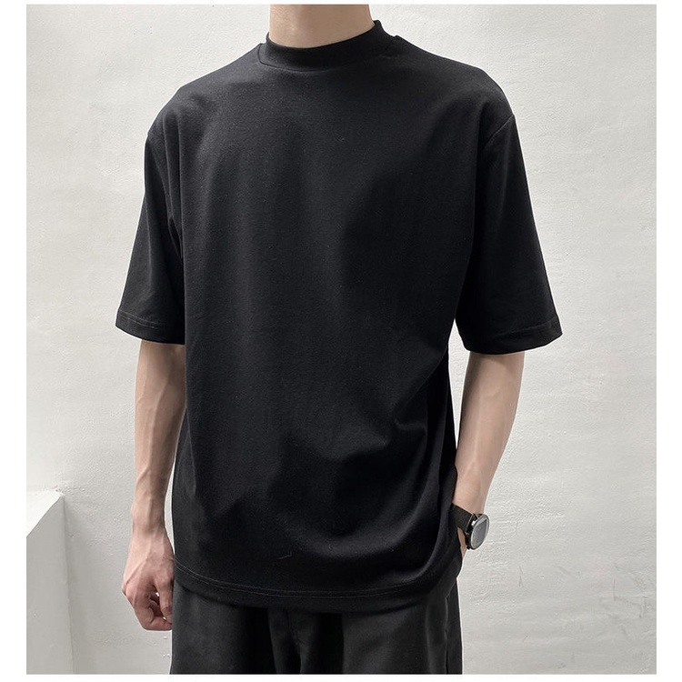 Ready Stock Summer Fashion T Shirt Men Solid Color Small High Collar Men's T Shirt Tee Top baju