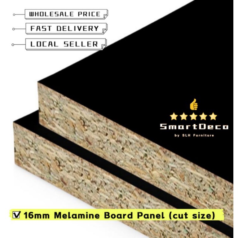[CUT SIZE] Melamine Board Panel 2 Side Black Colour Papan Melamine