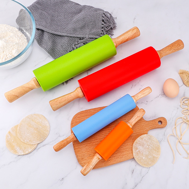 NonStick Silicone Rolling Pin with Wooden Handle / Pastry Dough Roller