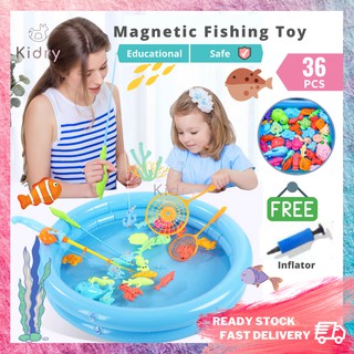 Magnetic Fishing Toy Inflatable Pool Children Game Fish Rod Pole Water  Outdoor Pretend Play, Mainan Memancing Kanak
