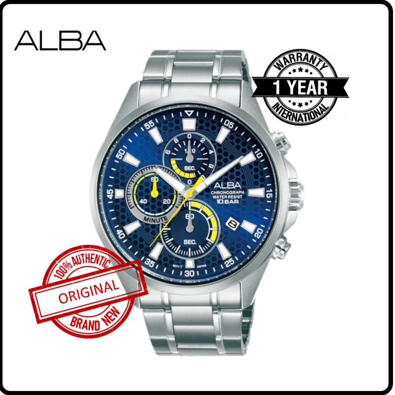 VD57 X203BLSS AM3873X ALBA FASHION Men Original Brand New Chronograph Blue Dial Stainless Steel Watch