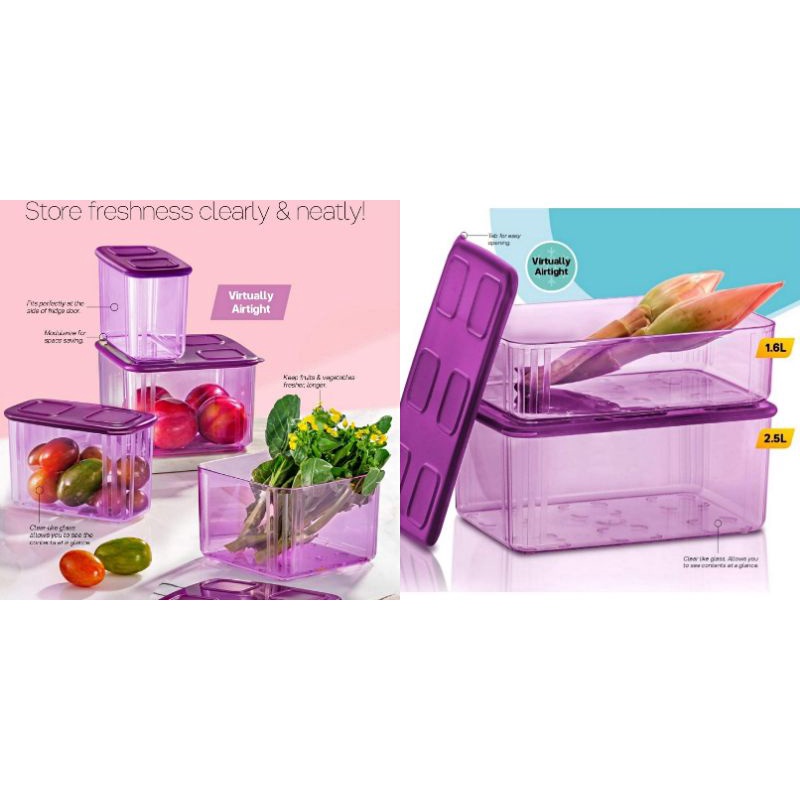 Tupperware Purple Fresh N Clear Clearmate Large 1.6L 2.5L Food Containers  Set