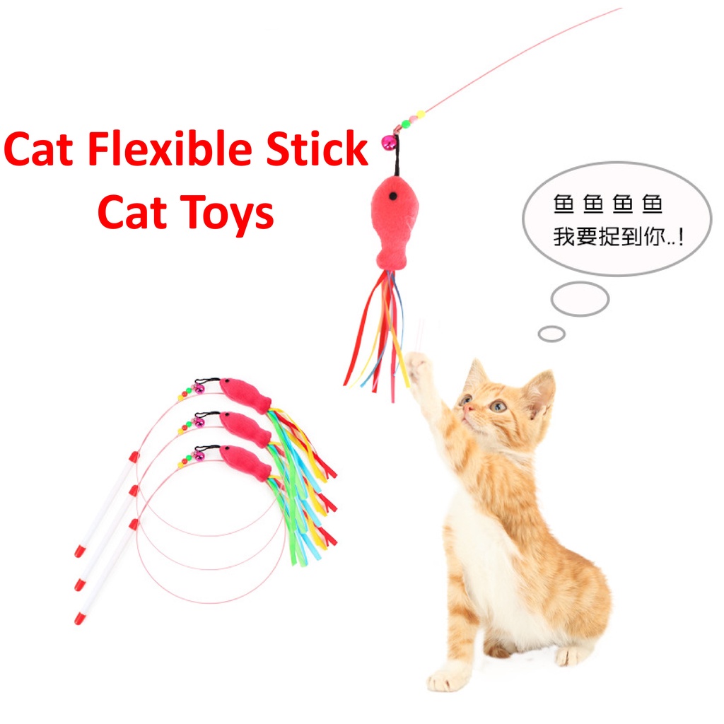 Cat Toys Cat Teaser Wand Toys Mainan Kucing Flexible Stick