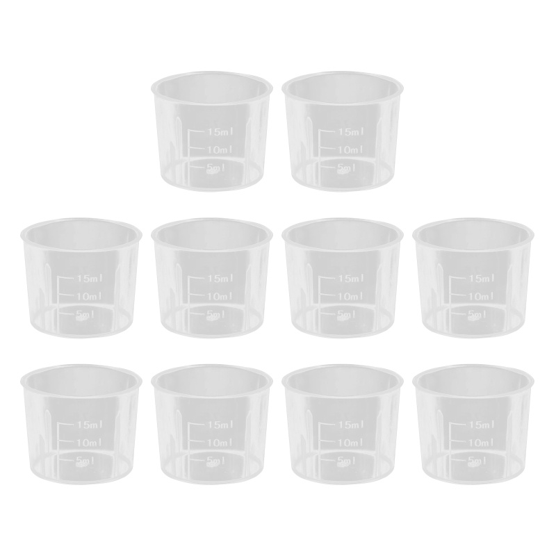 GB* 10 Pack 15ml Graduated Clear Plastic Measuring Cups Practical