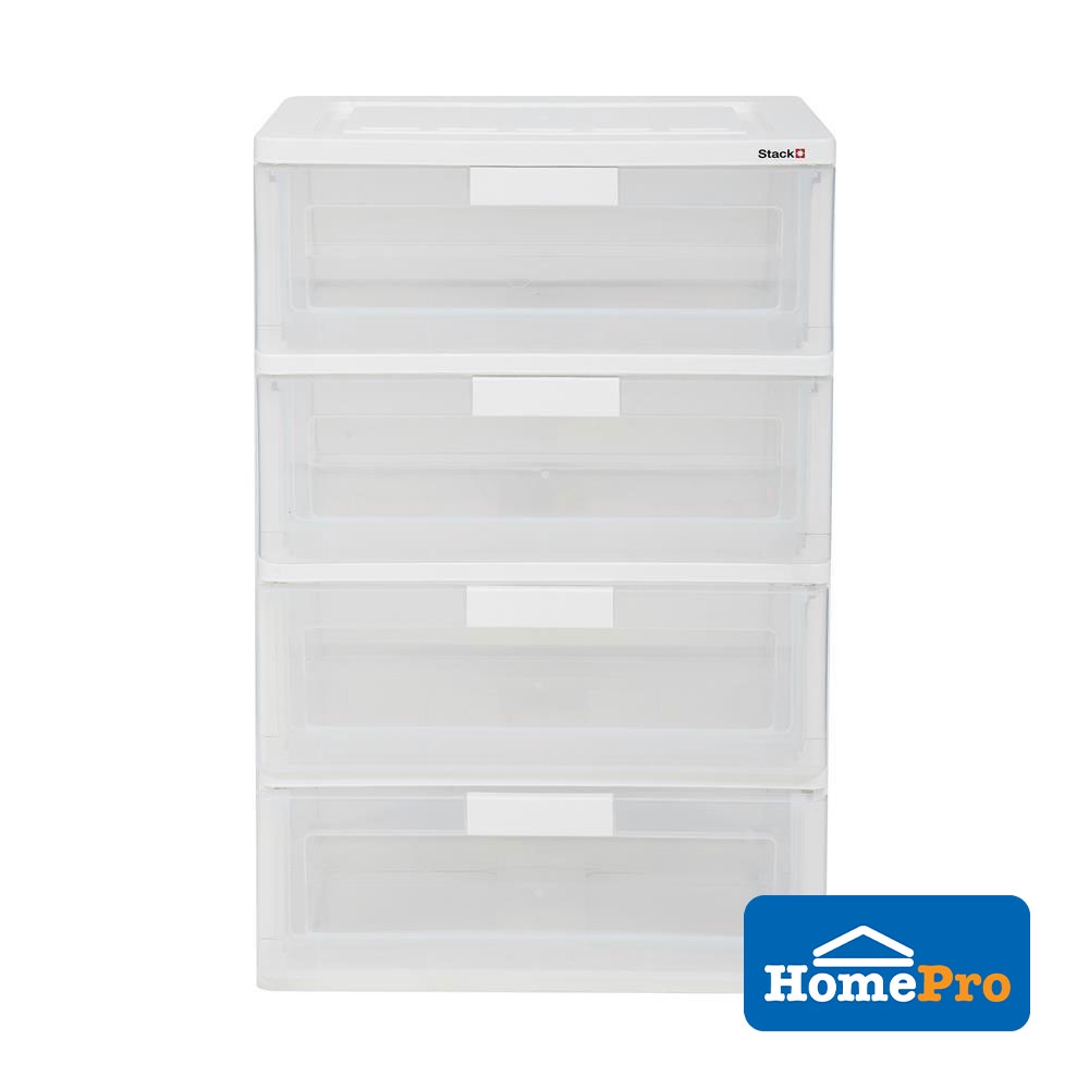 HomePro STACKO Plastic Drawer 4 Tier MAX(L) W58.5xD41xH88 Cm Clear ...