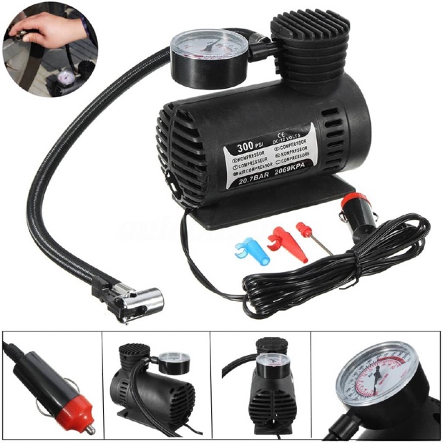 Portable Pop 300 PSI 12V Inflator Mini Air Compressor FOR>bicycle tires ...