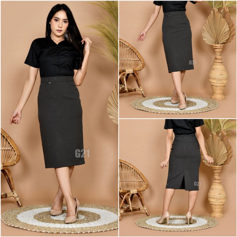 HITAM 7 8 Span Black Short Work Skirt Office Formal Material Shopee Malaysia