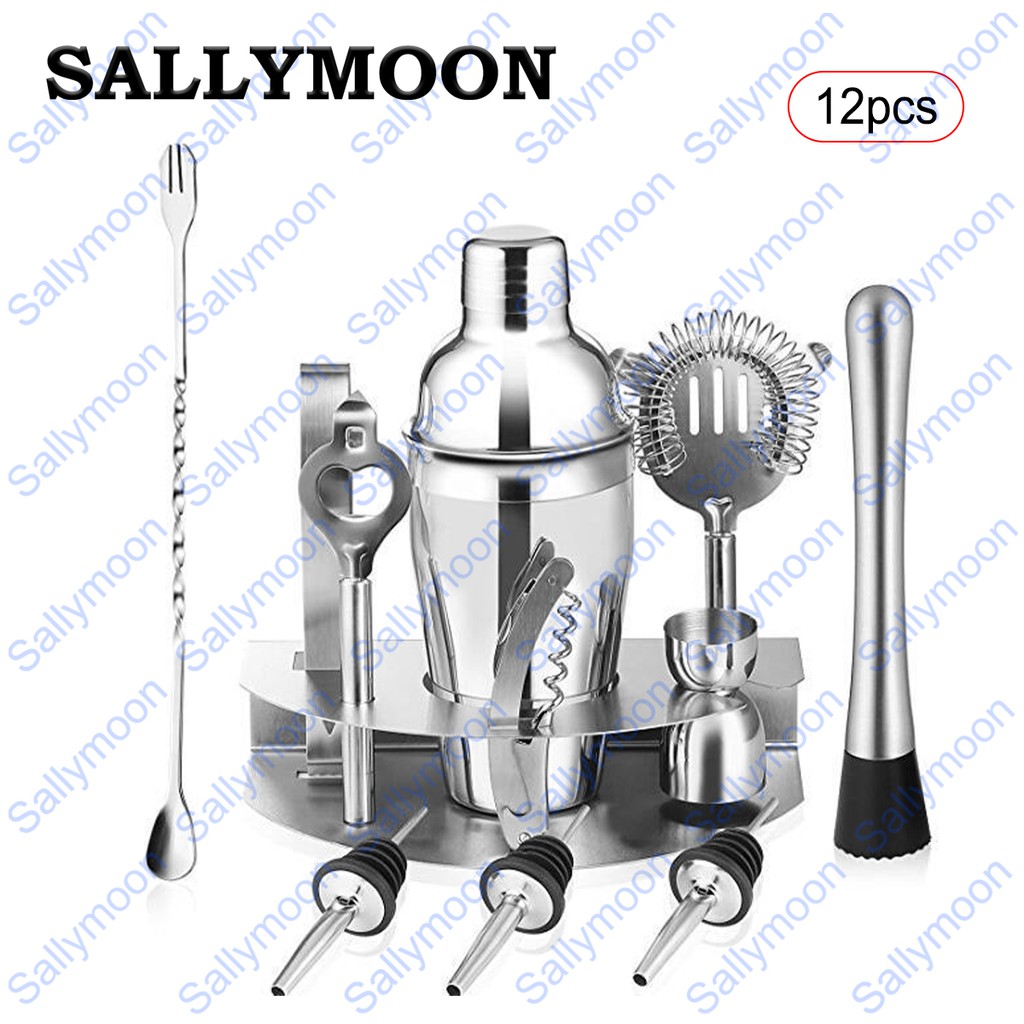 350ml/550ml/750ml 12pcs stainless steel Cocktail Shaker Mixer Jigger  Strainer Ice Mixing Spoon Measure Cup Cocktail